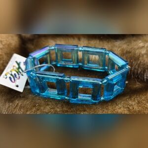 🎄 Deco Crystal Square Bracelet Blue Size 7 Unstretched .75" Wide NWT